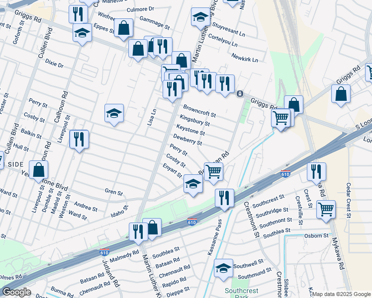 map of restaurants, bars, coffee shops, grocery stores, and more near 5235 Perry Street in Houston