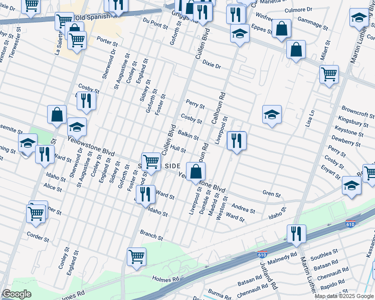 map of restaurants, bars, coffee shops, grocery stores, and more near 6531 New York Street in Houston
