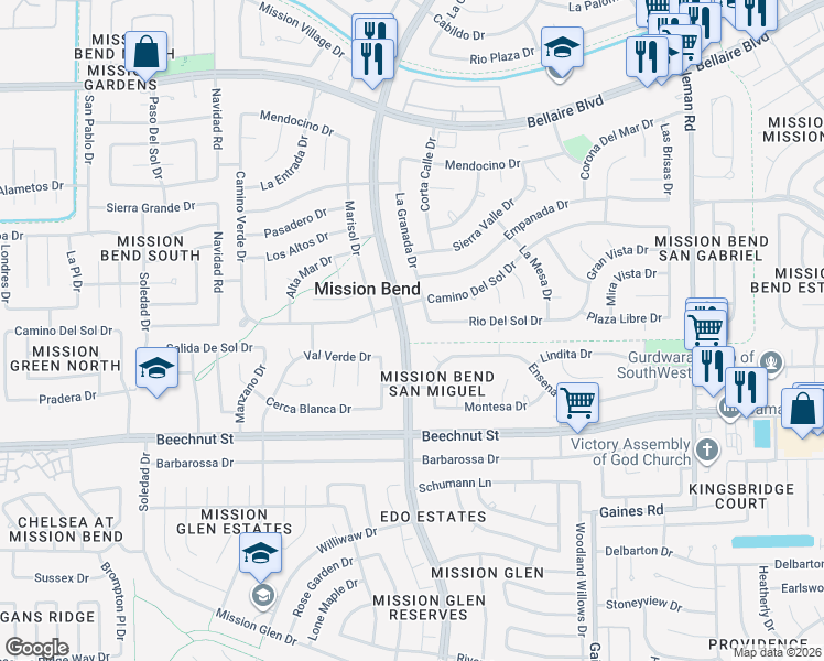 map of restaurants, bars, coffee shops, grocery stores, and more near 7507 Addicks Clodine Road in Houston
