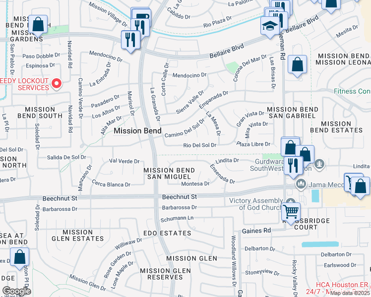 map of restaurants, bars, coffee shops, grocery stores, and more near 15623 Rio Del Sol Drive in Houston