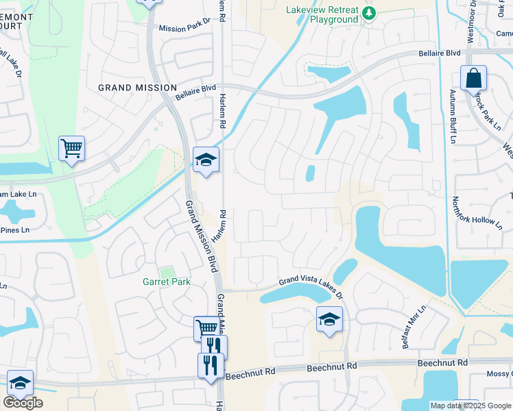 map of restaurants, bars, coffee shops, grocery stores, and more near 19018 Northwood Arbor Trail in Richmond