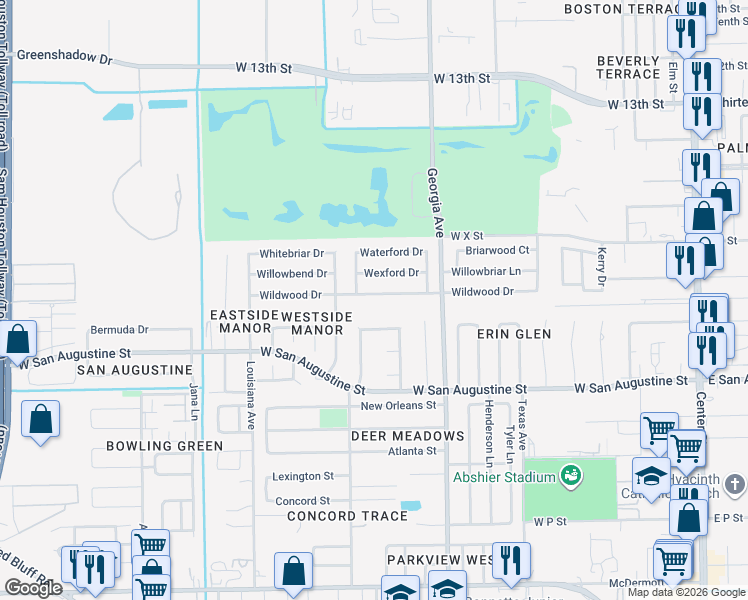 map of restaurants, bars, coffee shops, grocery stores, and more near 1514 Wildwood Drive in Deer Park