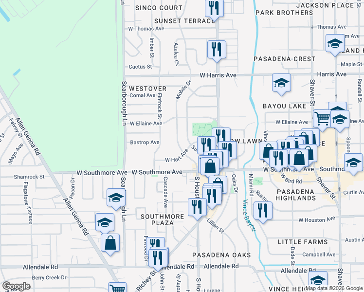 map of restaurants, bars, coffee shops, grocery stores, and more near 1123 Mobile Drive in Pasadena