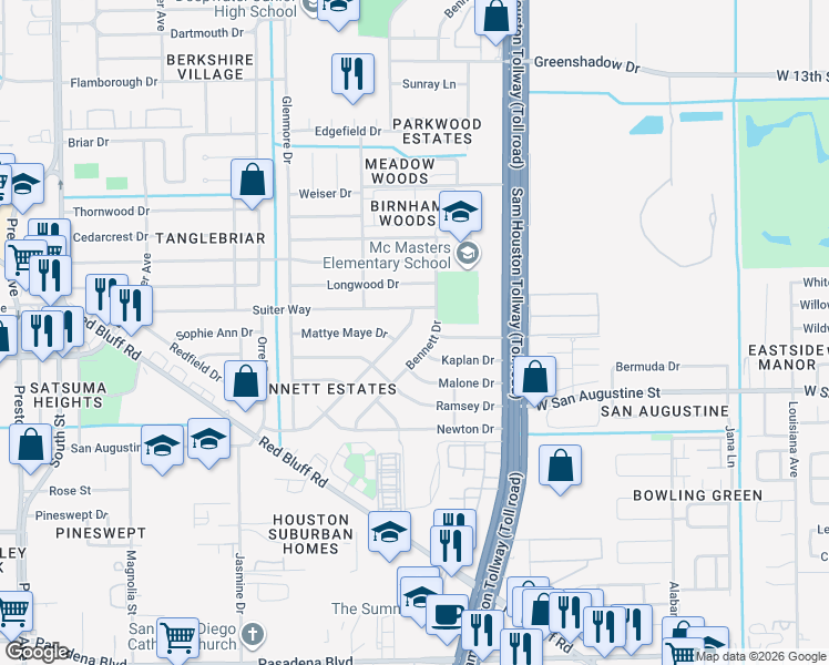 map of restaurants, bars, coffee shops, grocery stores, and more near 1304 Bennett Drive in Pasadena