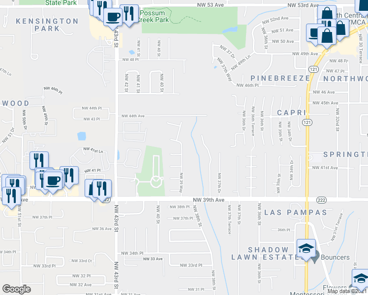 map of restaurants, bars, coffee shops, grocery stores, and more near 4209 Northwest 39 Way in Gainesville