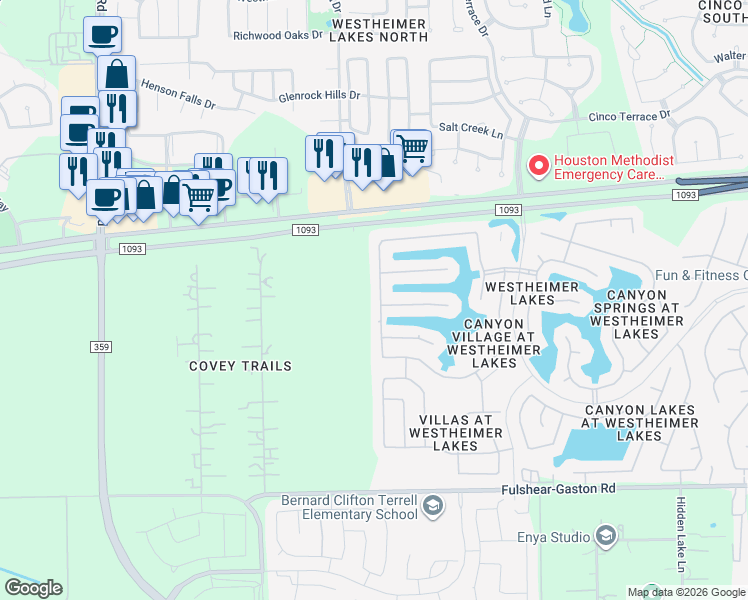 map of restaurants, bars, coffee shops, grocery stores, and more near 26326 Crystal Cove Lane in Richmond
