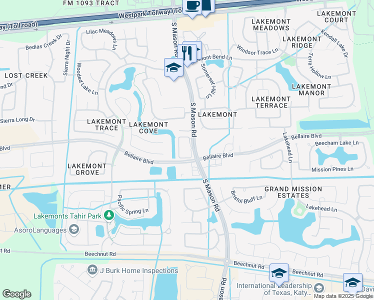 map of restaurants, bars, coffee shops, grocery stores, and more near South Mason Road in Richmond