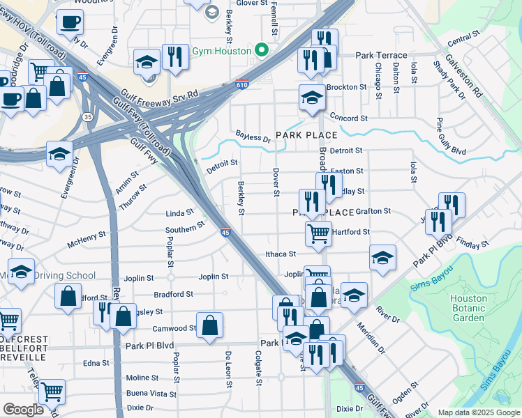 map of restaurants, bars, coffee shops, grocery stores, and more near 7925 Grafton Street in Houston