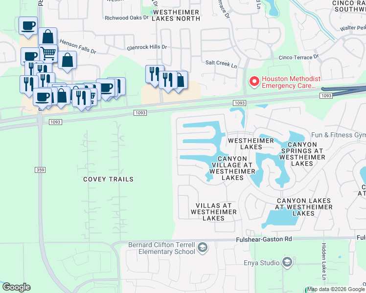 map of restaurants, bars, coffee shops, grocery stores, and more near 26326 Crystal Cove Lane in Richmond