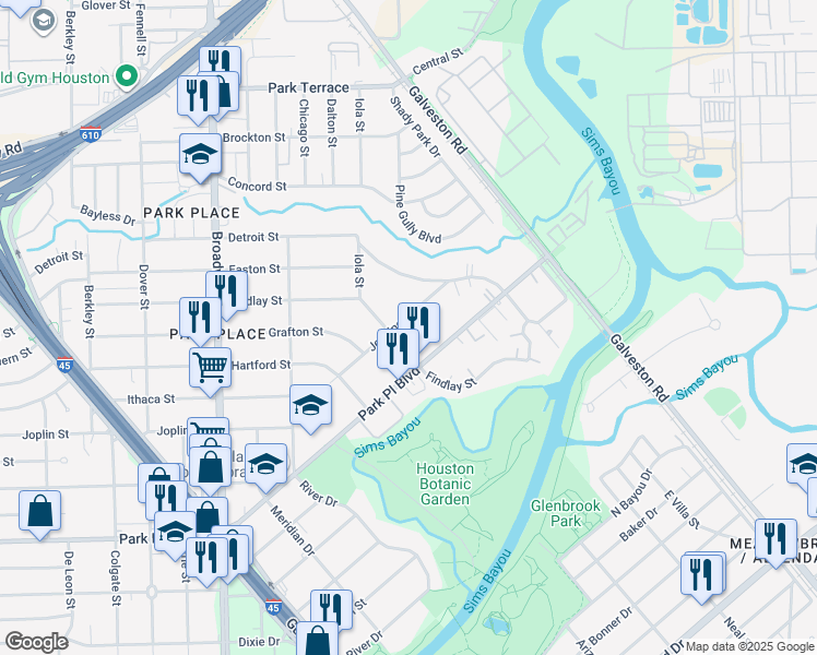 map of restaurants, bars, coffee shops, grocery stores, and more near 8318 Jennings Street in Houston