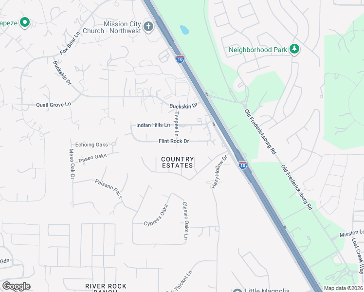 map of restaurants, bars, coffee shops, grocery stores, and more near 26410 Teepee Lane in Boerne