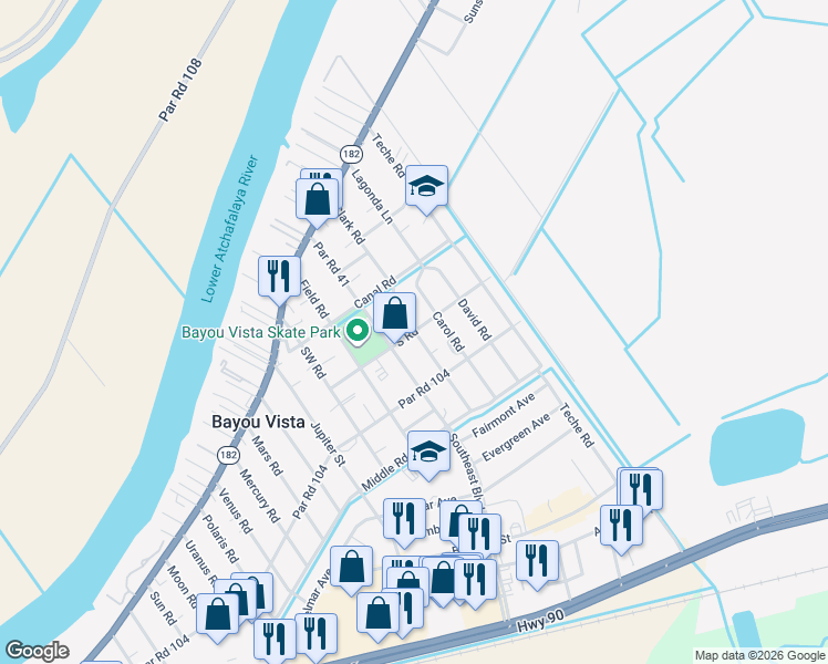 map of restaurants, bars, coffee shops, grocery stores, and more near 478 Clark Road in Morgan City