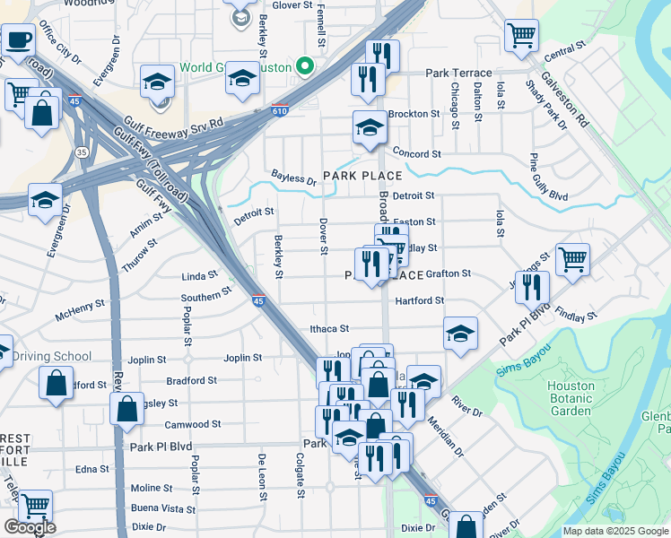 map of restaurants, bars, coffee shops, grocery stores, and more near 8005 Grafton Street in Houston