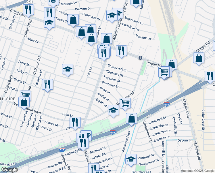map of restaurants, bars, coffee shops, grocery stores, and more near 5235 Perry Street in Houston