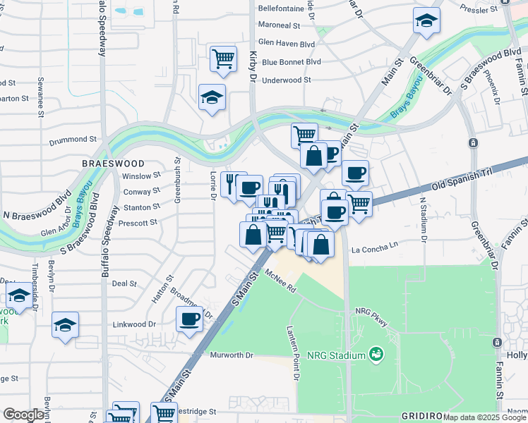 map of restaurants, bars, coffee shops, grocery stores, and more near in Houston