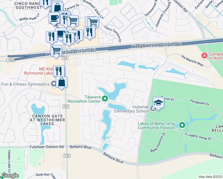 map of restaurants, bars, coffee shops, grocery stores, and more near 24803 Providence Heights Way in Richmond