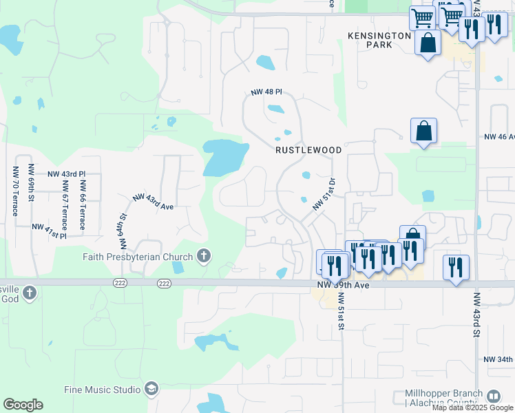 map of restaurants, bars, coffee shops, grocery stores, and more near 5611 NW 42 Rd in Gainesville