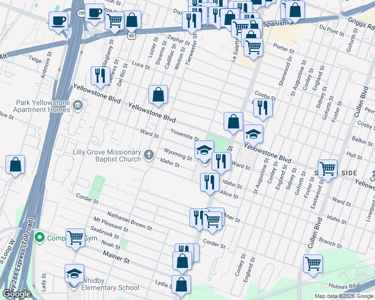 map of restaurants, bars, coffee shops, grocery stores, and more near 3719 Wyoming Street in Houston