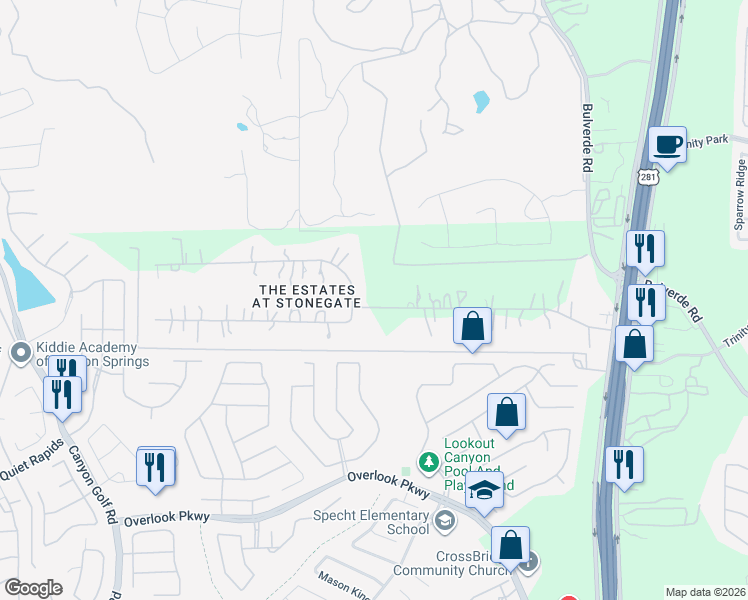 map of restaurants, bars, coffee shops, grocery stores, and more near 2310 Estate Gate Drive in San Antonio