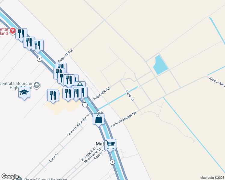 map of restaurants, bars, coffee shops, grocery stores, and more near 278-280 Sugar Mill Road in Mathews