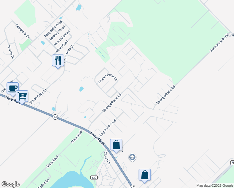 map of restaurants, bars, coffee shops, grocery stores, and more near 311 Joshua Hill Drive in New Braunfels