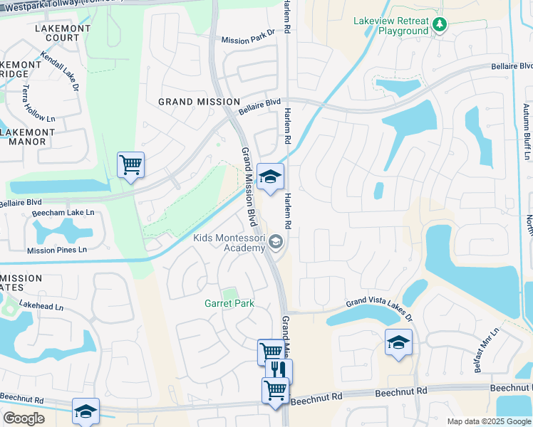 map of restaurants, bars, coffee shops, grocery stores, and more near 7817 Grand Mission Boulevard in Richmond