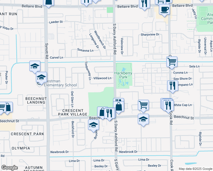 map of restaurants, bars, coffee shops, grocery stores, and more near 12723 Grand Cross Lane in Houston
