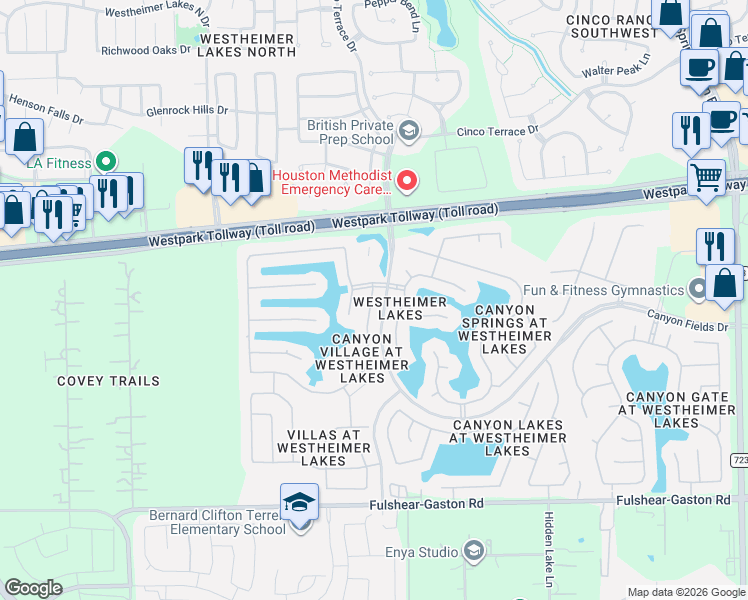 map of restaurants, bars, coffee shops, grocery stores, and more near 11411 Overland Trail Drive in Richmond