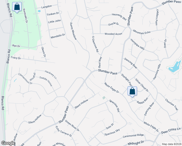 map of restaurants, bars, coffee shops, grocery stores, and more near Slumber Pass in San Antonio
