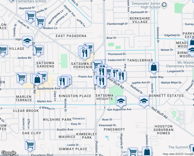 map of restaurants, bars, coffee shops, grocery stores, and more near 1215 Heights Street in Pasadena