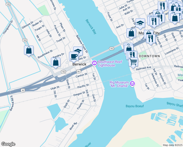 map of restaurants, bars, coffee shops, grocery stores, and more near 3278 1st Street in Berwick