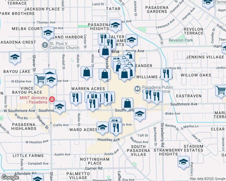 map of restaurants, bars, coffee shops, grocery stores, and more near in Pasadena