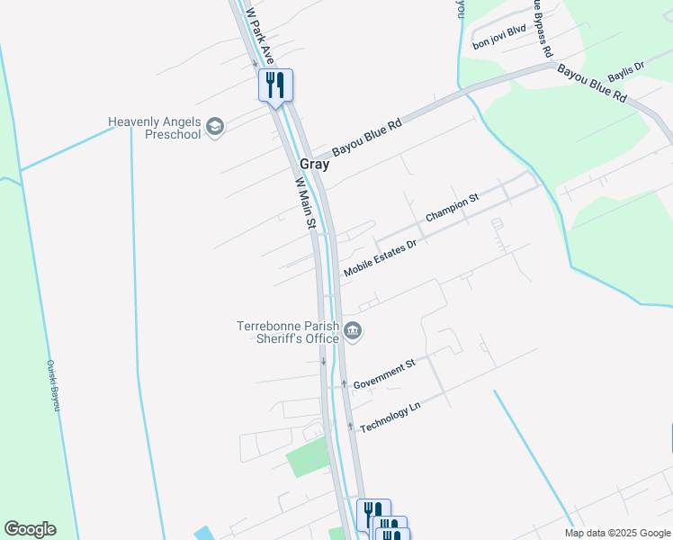 map of restaurants, bars, coffee shops, grocery stores, and more near Park Ave in Gray
