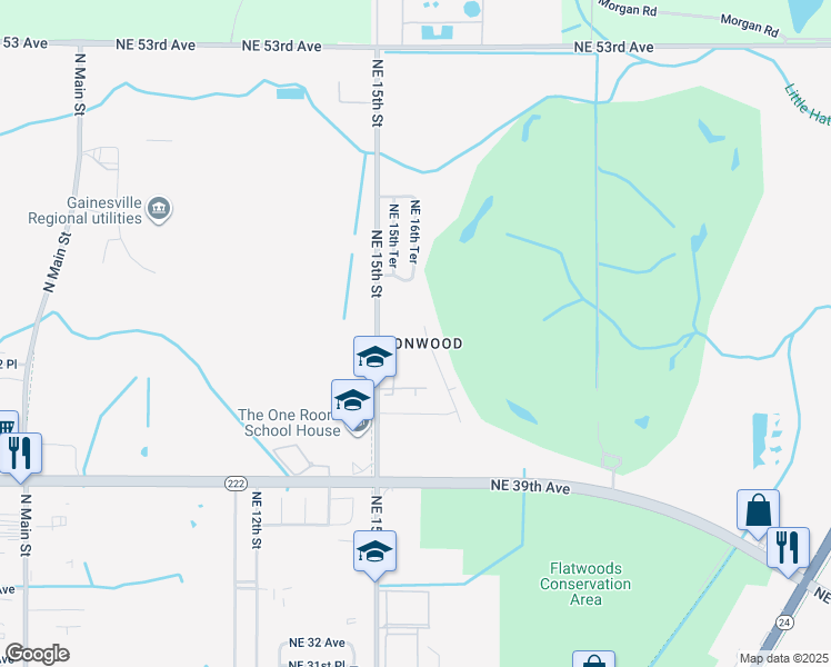 map of restaurants, bars, coffee shops, grocery stores, and more near 4304 Northeast 17th Terrace in Gainesville