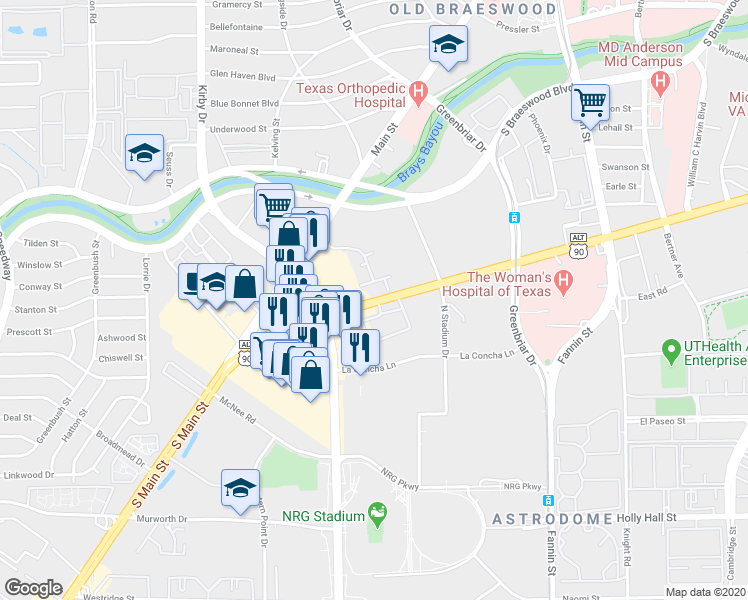 map of restaurants, bars, coffee shops, grocery stores, and more near 1337 Old Spanish Trail in Houston