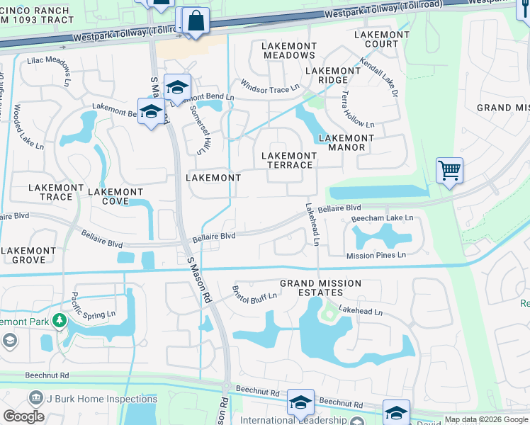 map of restaurants, bars, coffee shops, grocery stores, and more near 20220 Bellaire Boulevard in Richmond