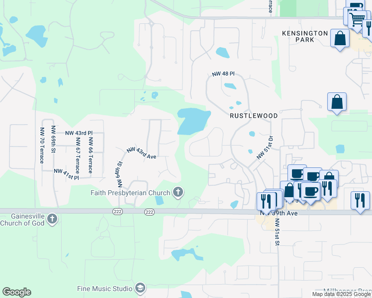 map of restaurants, bars, coffee shops, grocery stores, and more near 4236 Northwest 58th Way in Gainesville