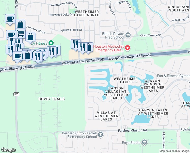 map of restaurants, bars, coffee shops, grocery stores, and more near 26230 Mercy Moss Lane in Richmond