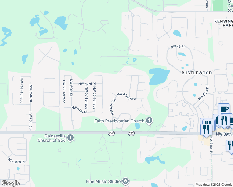map of restaurants, bars, coffee shops, grocery stores, and more near 4326 NW 62nd Dr in Gainesville