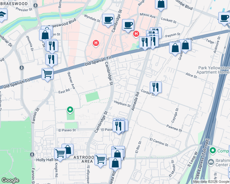 map of restaurants, bars, coffee shops, grocery stores, and more near in Houston