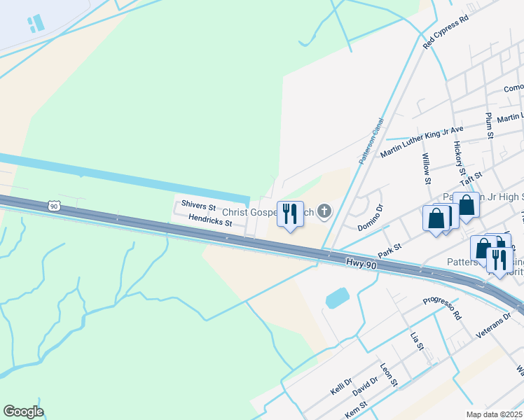 map of restaurants, bars, coffee shops, grocery stores, and more near 260 Grandwood Drive in Patterson