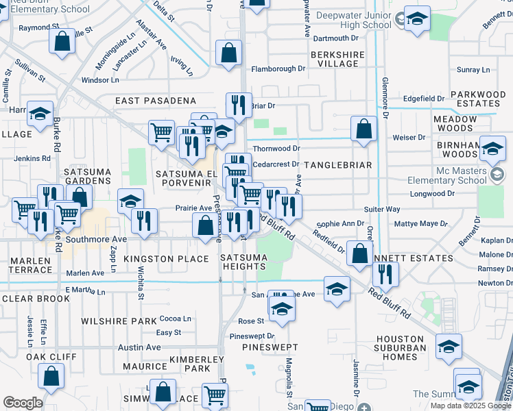 map of restaurants, bars, coffee shops, grocery stores, and more near 3004 Longwood Drive in Pasadena