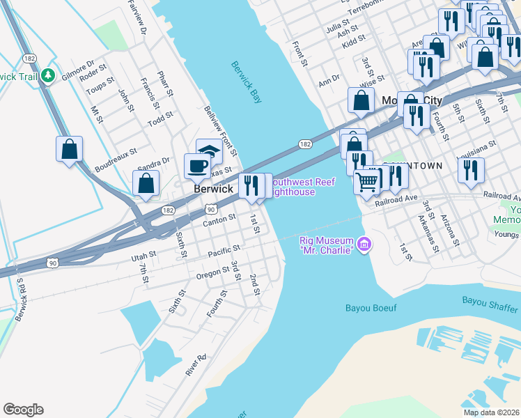 map of restaurants, bars, coffee shops, grocery stores, and more near 3278 1st Street in Berwick