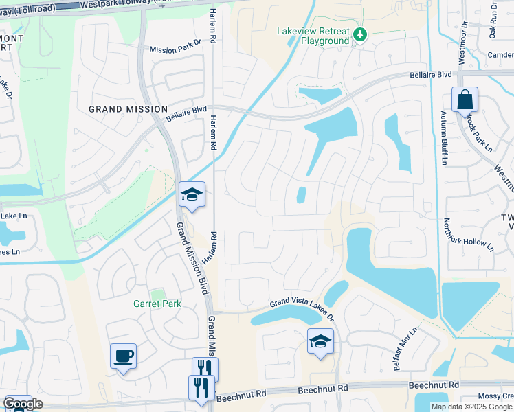 map of restaurants, bars, coffee shops, grocery stores, and more near 7619 Ramsgate Cliff Lane in Richmond