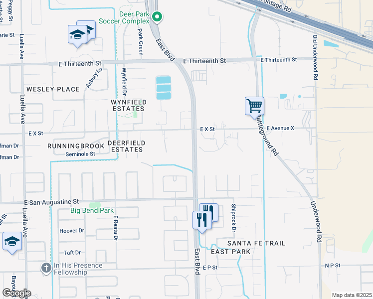 map of restaurants, bars, coffee shops, grocery stores, and more near 2000 East Boulevard in Deer Park