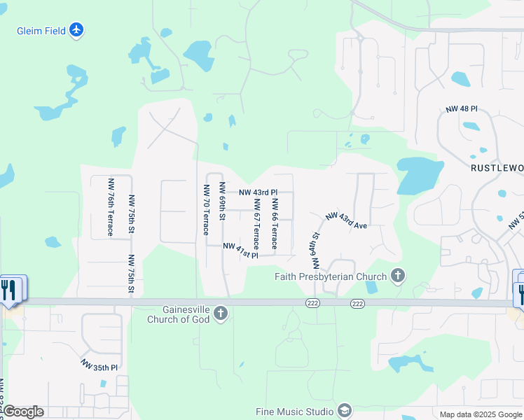 map of restaurants, bars, coffee shops, grocery stores, and more near 4311 Northwest 67 Terrace in Gainesville