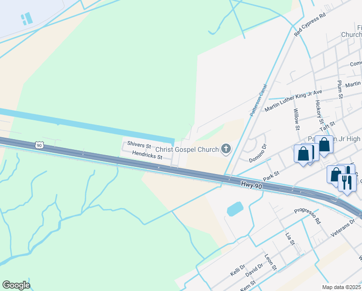 map of restaurants, bars, coffee shops, grocery stores, and more near 260 Grandwood Drive in Patterson
