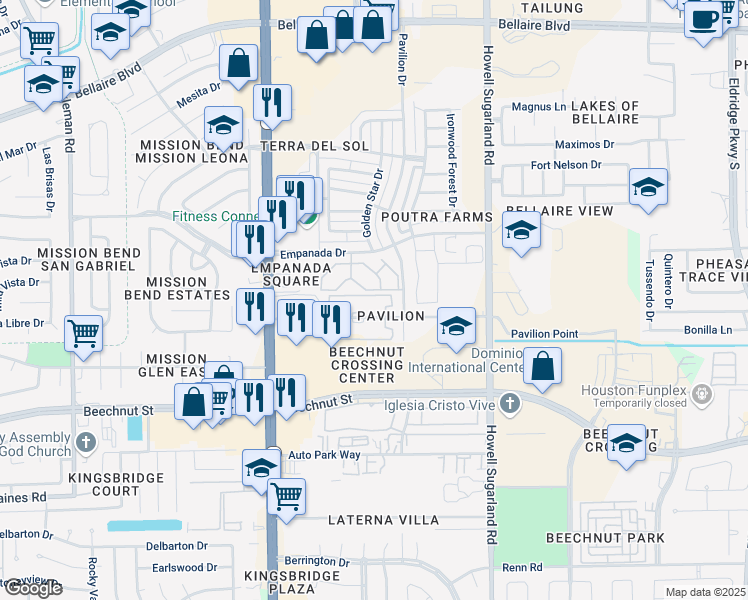 map of restaurants, bars, coffee shops, grocery stores, and more near 14403 Pavilion Point in Houston