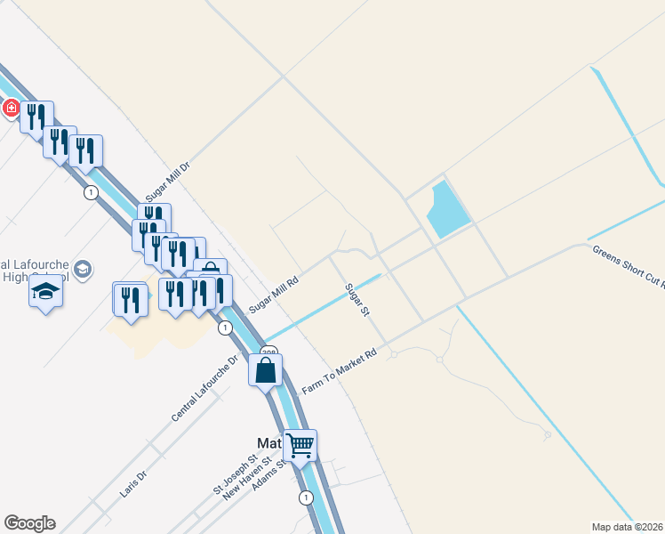 map of restaurants, bars, coffee shops, grocery stores, and more near 278 Sugar Mill Road in Mathews