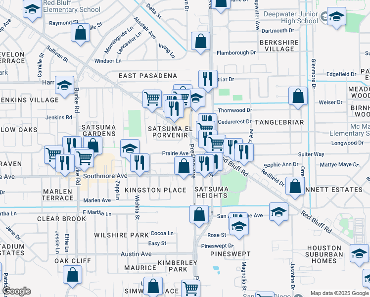 map of restaurants, bars, coffee shops, grocery stores, and more near 2713 Prairie Avenue in Pasadena